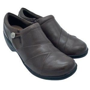 Clarks Womens Collection Channing Ann Loafers Brown Leather Cushioned Button 8M